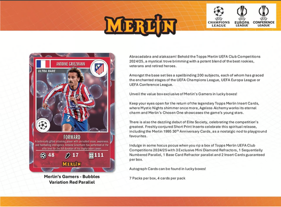 2024-25 Topps Merlin UEFA Club Competitions Soccer 7-Pack Blaster Box