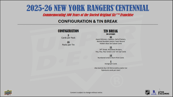 2025-26 Upper Deck New York Rangers Centennial Hobby Box