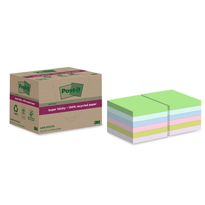 Viestilappu Post-it Super Sticky Eco 76x76mm värilaj 12 lehtiötä / pkt