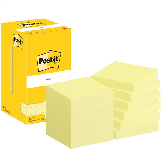Viestilappu Post-it 654 76x76mm keltainen 12 lehtiötä / pkt