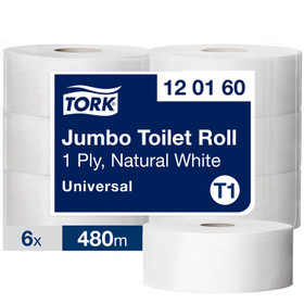WC-paperi Tork Jumbo valkoinen 1 krs  6 rll  120160