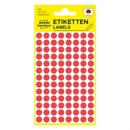 Avery Tarra pyöreä 8mm punainen, 416 tarraa  10 pss/pkt