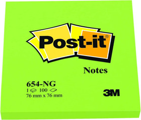Viestilappu Post-it 654 76x76mm neonvihreä  6 lehtiötä / pkt