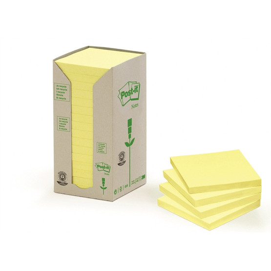 Viestilappu Post-it Recycled 654 76x76mm keltainen 16 lehtiötä / pkt