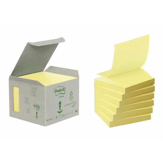 Viestilappu Post-it Z Recycled 76x76mm keltainen 6 lehtiötä / pkt 