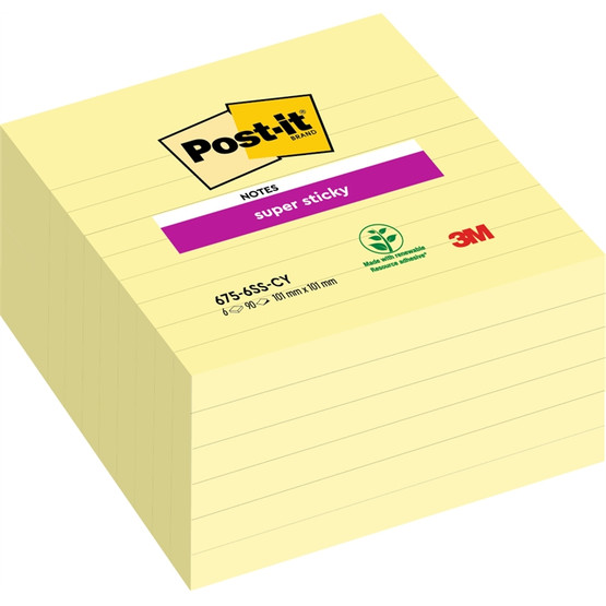 Viestilappu Post-it Super Sticky 101x101 keltainen viivat 6 kpl / pkt