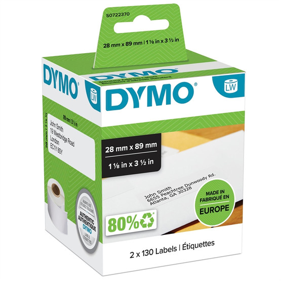 Tarra Dymo LW 89x28mm osoite pieni / 2 rll