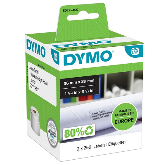 Tarra Dymo LW 89x36mm osoite iso / 2 rll