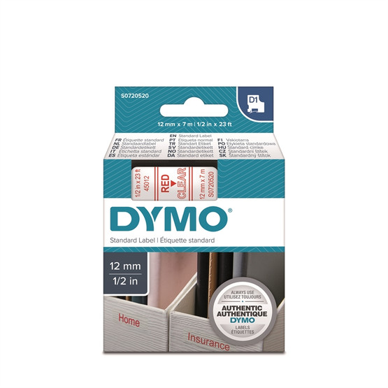 Tarrakasetti Dymo D1 45012  12mm kirkas/punainen 