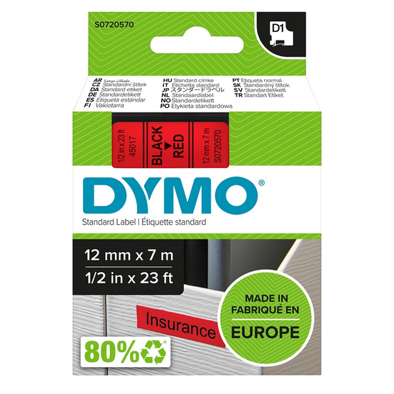 Tarrakasetti Dymo D1 45017 12mm punainen/musta