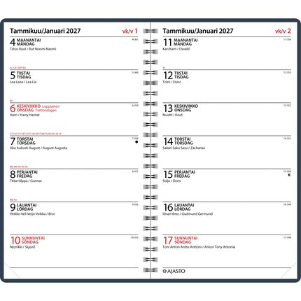 Ajasto pöytäkalenteri Viikkopäivyri / Veckodatumvisare 14 2027