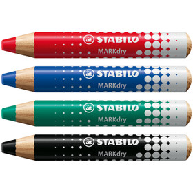 Valkotaulukynä Stabilo MARKdry lajitelma 4 väriä, + teroitin ja liina