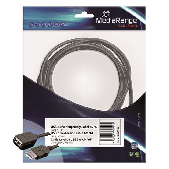 USB-jatkojohto 3m USB 2.0 musta