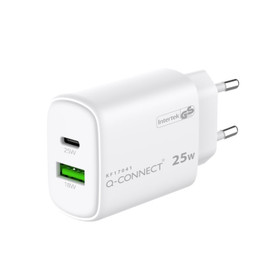 Seinälaturi Connect 25W USB-A ja USB-C valkoinen