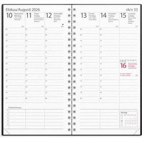 Burde taskukalenteri Interplano musta muovikansi suomi/ruotsi 2026 