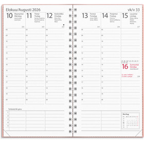 Burde taskukalenteri Interplano roosa keinonahka suomi/ruotsi 2026 