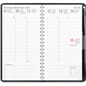 Burde taskukalenteri Plan musta keinonahka suomi/ruotsi 2026 