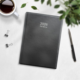 Burde pöytäkalenteri Päiväkirja musta muovikansi 2026 