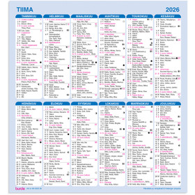 Burde taulukkokalenteri Seinälehti Tiima 2026
