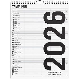 Burde Seinäkalenteri Perhekalenteri Black and white 5 kolumner 2026