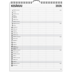 Burde Seinäkalenteri Perhekalenteri Black and white 5 kolumner 2026