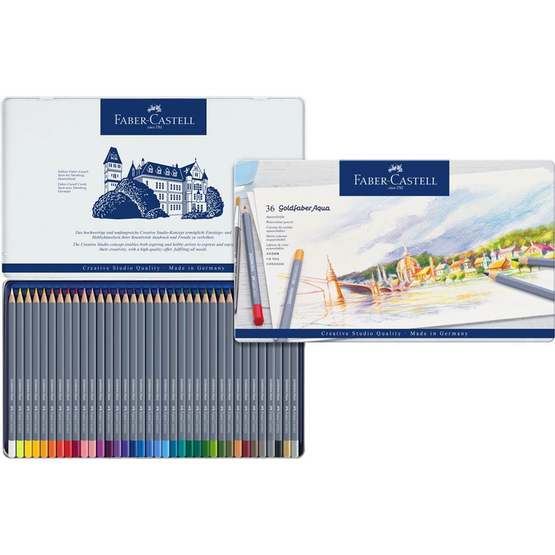Akvarellikynä Faber-Castell Goldfaber Aqua 36 väriä metallirasia