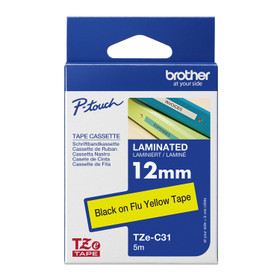 Brother P-Touch TZe-C31 12mm musta/neonkeltainen