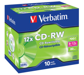 CD-RW levy Verbatim 700MB 12X, jewelcase kotelo / 10 kpl