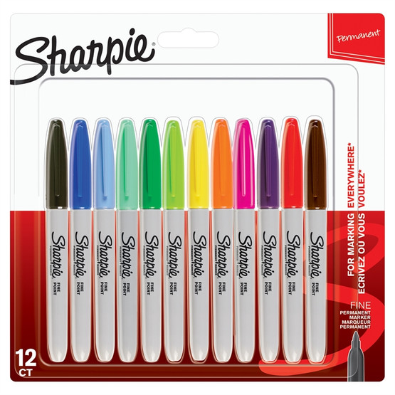 Kuitukärkikynä Sharpie Fine permanent marker värilajitelma  12 väriä