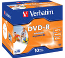 DVD-R levy Verbatim 4,7GB 16x, printable, jewelcase / 10 kpl