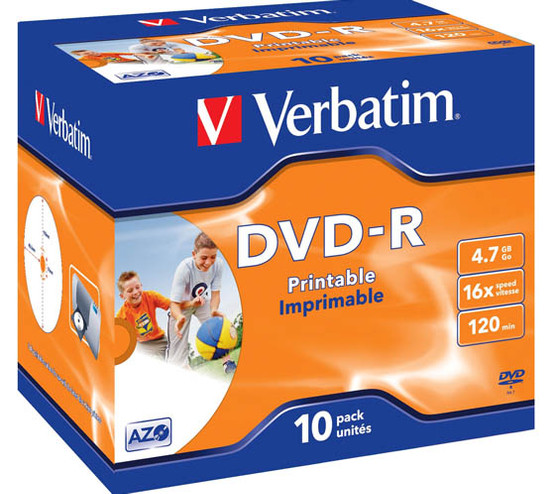 DVD-R levy Verbatim 4,7GB 16x, printable, jewelcase / 10 kpl