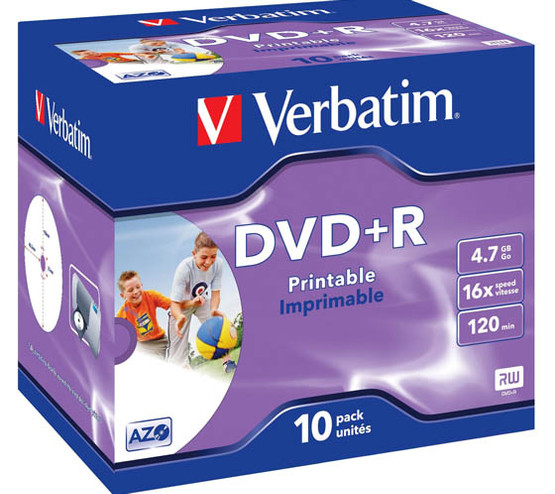 DVD+R levy Verbatim 4,7GB 16x, printable, jewelcase / 10 kpl