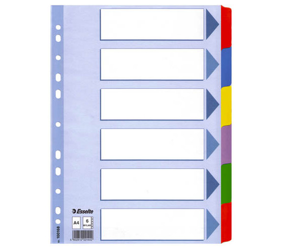 Välilehti Mylar moniväri A4 6-jakoinen  20 srj/pkt
