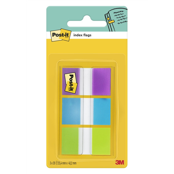 Teippimerkki Post-it Index 680PBG 3x20 kpl   6 kot/pkt