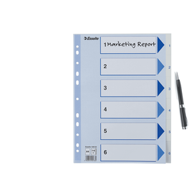 Numerohakemisto A4 muovi 6-osainen 1-6    20 srj/pkt