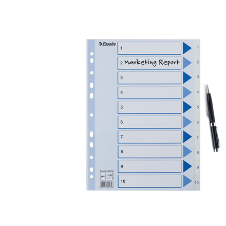 Numerohakemisto A4 muovi 10-osainen 1-10    10 srj/pkt