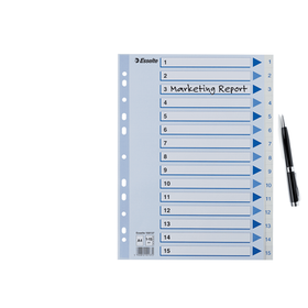 Numerohakemisto A4 muovi 15-osainen 1-15    10 srj/pkt