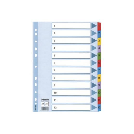 Numerohakemisto Mylar A4 1-12 värillinen  10 srj/pkt
