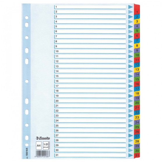 Numerohakemisto Mylar A4 1-31 värillinen  10 srj/pkt
