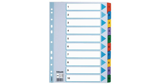 Numerohakemisto Mylar A4 1-10 värillinen  10 srj/pkt