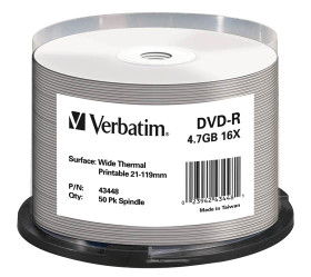 DVD-R levy Verbatim 4,7GB 16x, lämpötulostettava, purkkipkt / 200 kpl