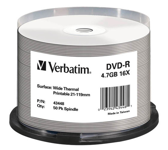 DVD-R levy Verbatim 4,7GB 16x, lämpötulostettava, purkkipkt / 200 kpl