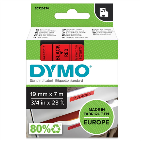 Tarrakasetti Dymo D1 19mm punainen/musta 