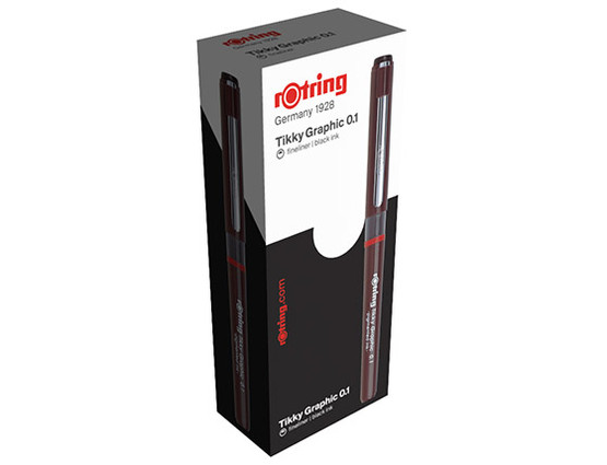 Kuitukärkikynä Rotring Tikky Graphic 0,1 mm musta  12 kpl/pkt