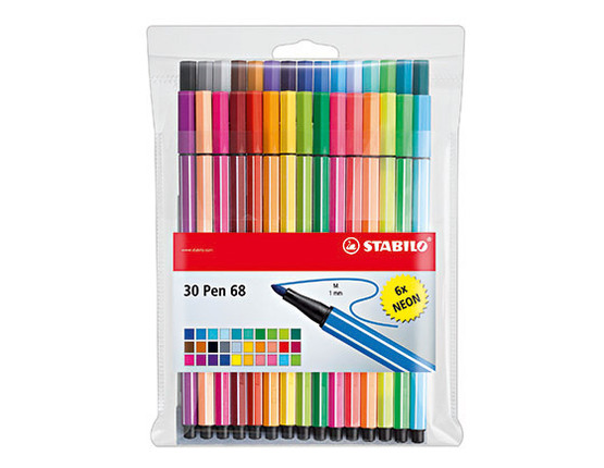 Kuitukärkikynä Stabilo Pen 68 värilajitelma 24+6 väriä
