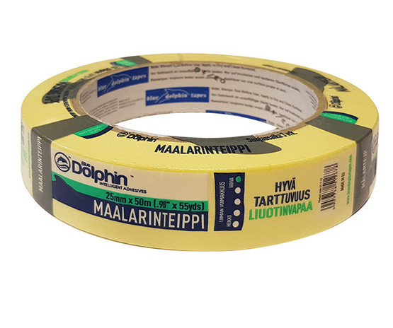 Maalarinteippi Blue Dolphin 25mm x 50m keltainen