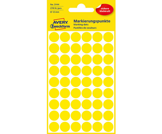 Avery Tarra pyöreä 12mm keltainen , 270 tarraa