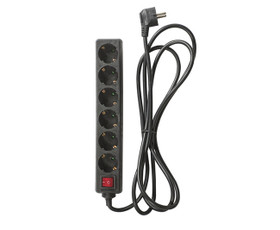 Airam 6-osainen jatkojohto + kytkin 3m musta