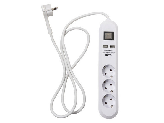 Airam 3-osainen jatkojohto + 2 x USB 1,5m