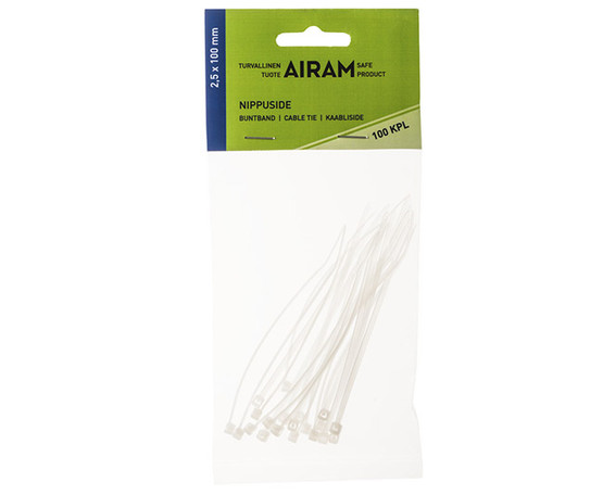 Johdinside / nippuside Airam 2.5x100mm valkoinen / 100 kpl